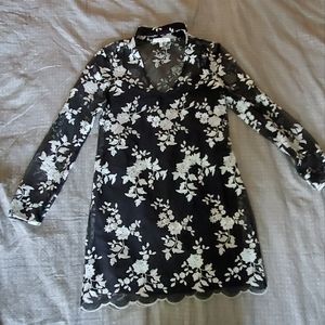 Sheer long sleeve embroidered dress